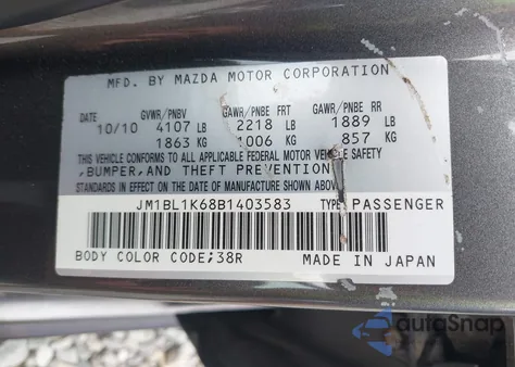 2011 Mazda Mazda3 S Sport from USA, damaged, VIN JM1BL1K68B1403583